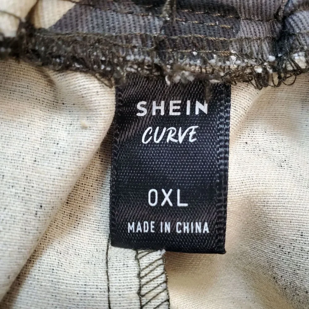 Shein‎ Curve Cargo Pants Womens 0XL 12 Black Gray Cream Camo Print Elastic Waist